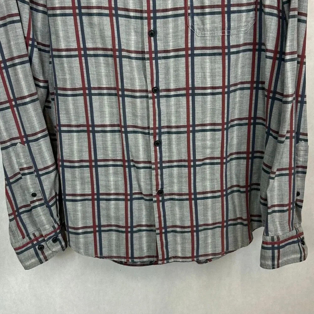 Banana Republic Luxe Flannel Button Down Shirt Camden Fit Sz Large Gray Plaid